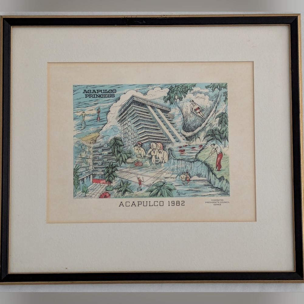 Vintage Acapulco Princess 1982 Framed Travel Advertising Print